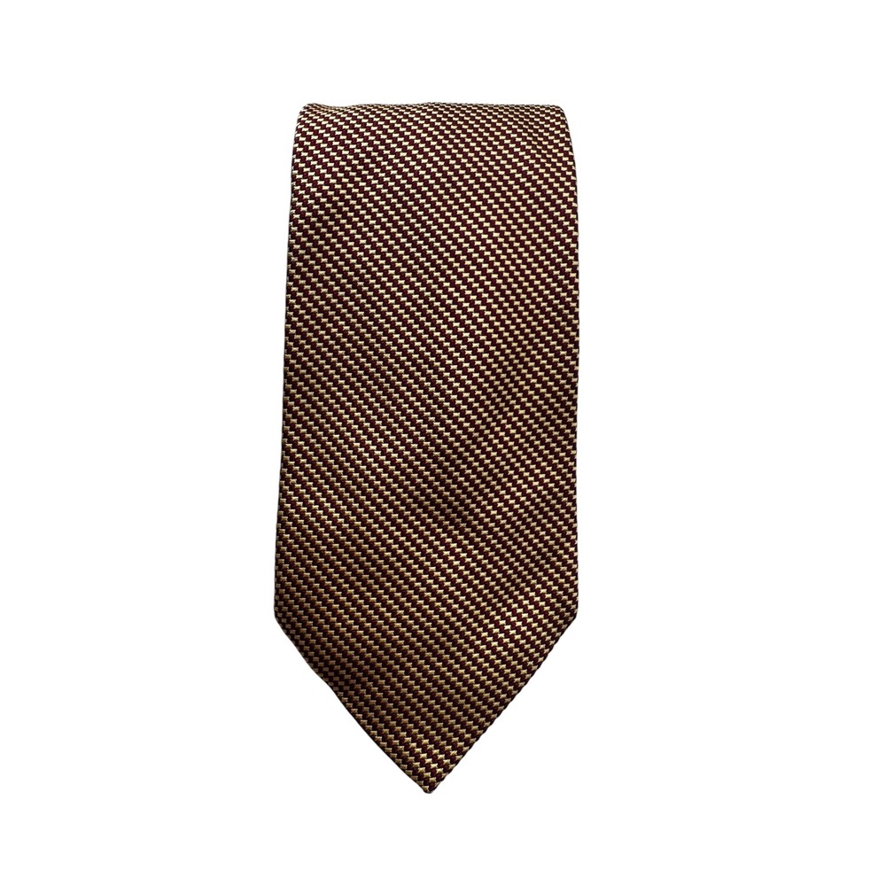 Vintage Brooks Brothers Makers All Silk‎ Tie Size OS Burgundy Gold Geometric